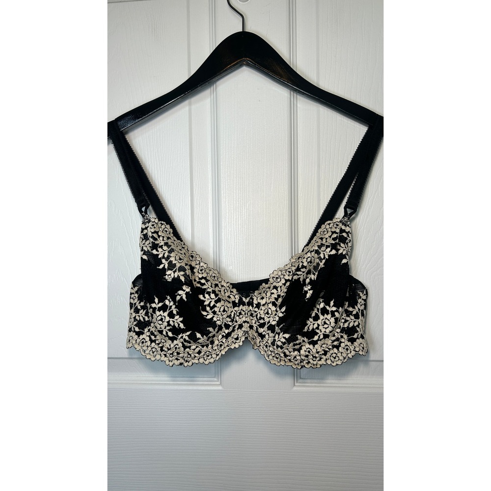 Wacoal Black‎ Lace Trim Demi Bra 38C Underwire Unlined Adjustable Embroidered
